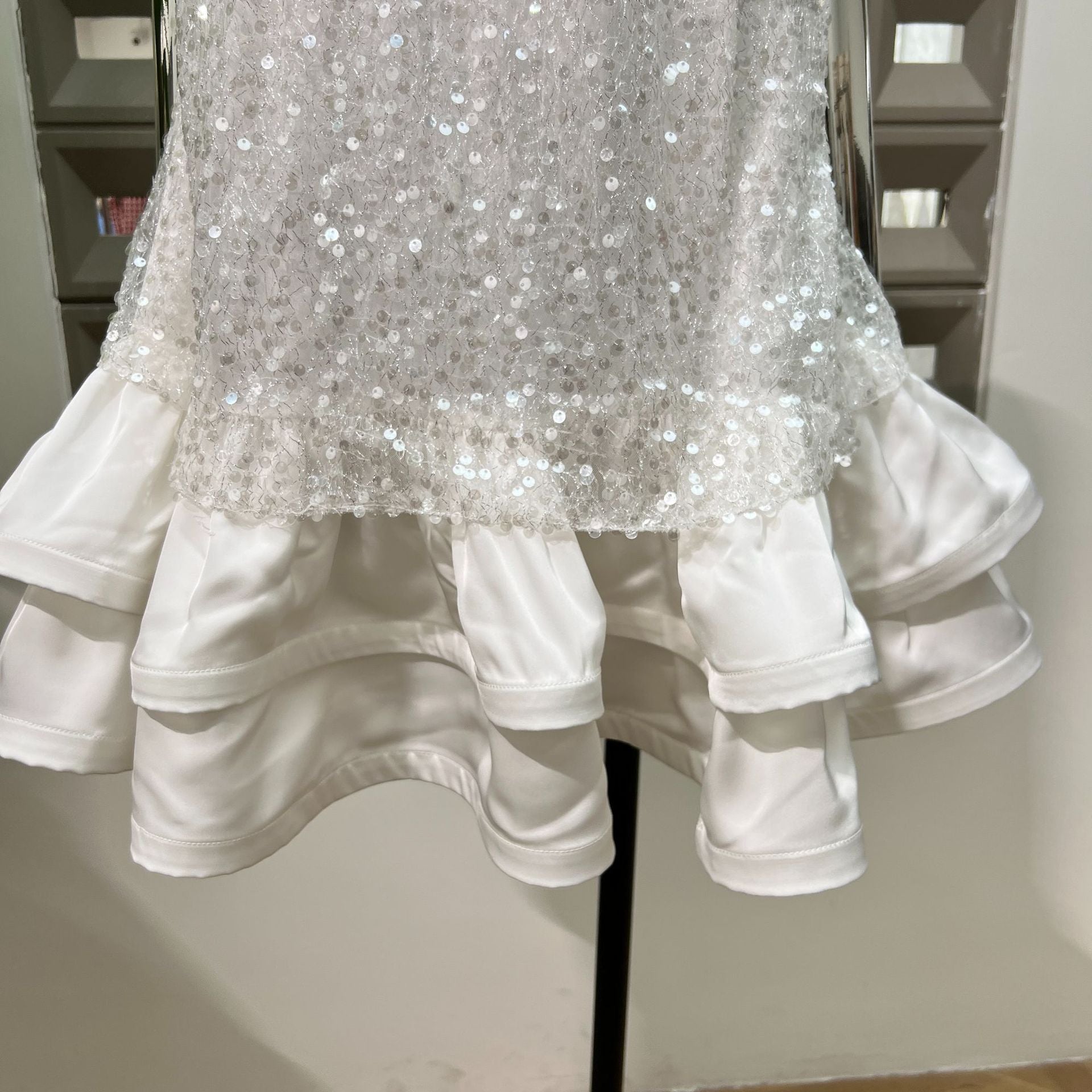 GEMMA SEQUIN SLEEVELESS BOWKNOT MINI WHITE DRESS