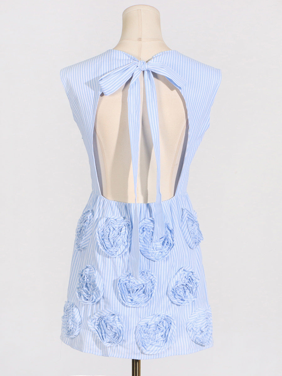 XAVIERA ROSE BLUE APPLIQUE MINI DRESS