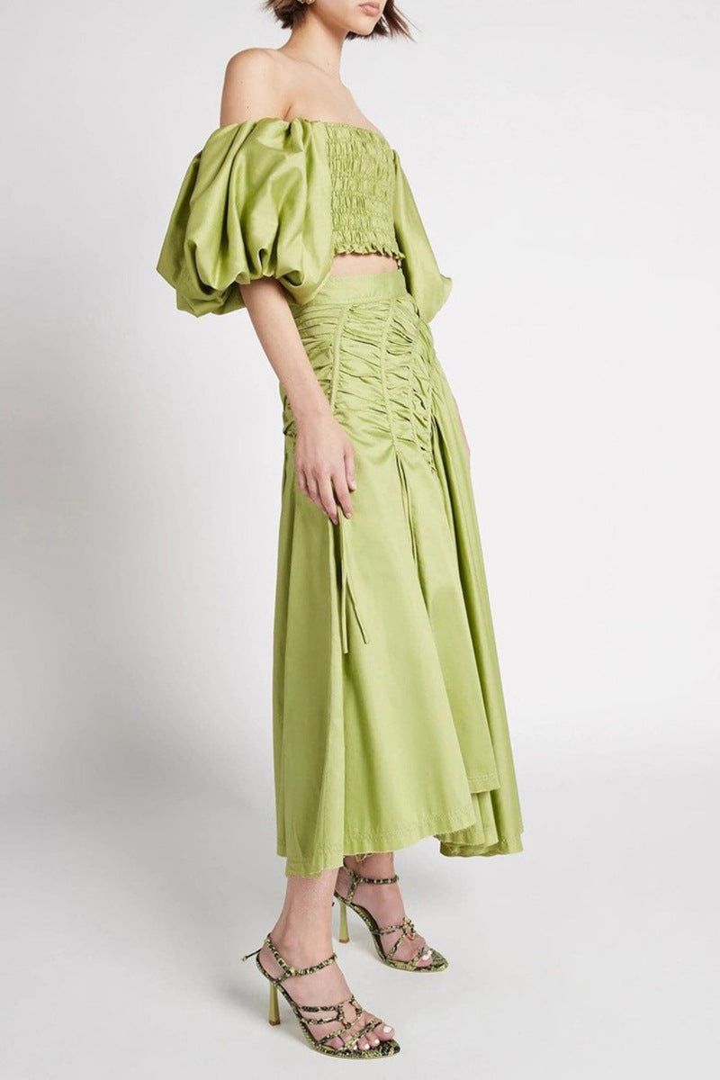 O1CN01HLhHYc1OeOHuaVzYK__2205289861730-0-cib GISELLE OFF-SHOULDER MIDI SKIRT - GREEN DRAWSTRING