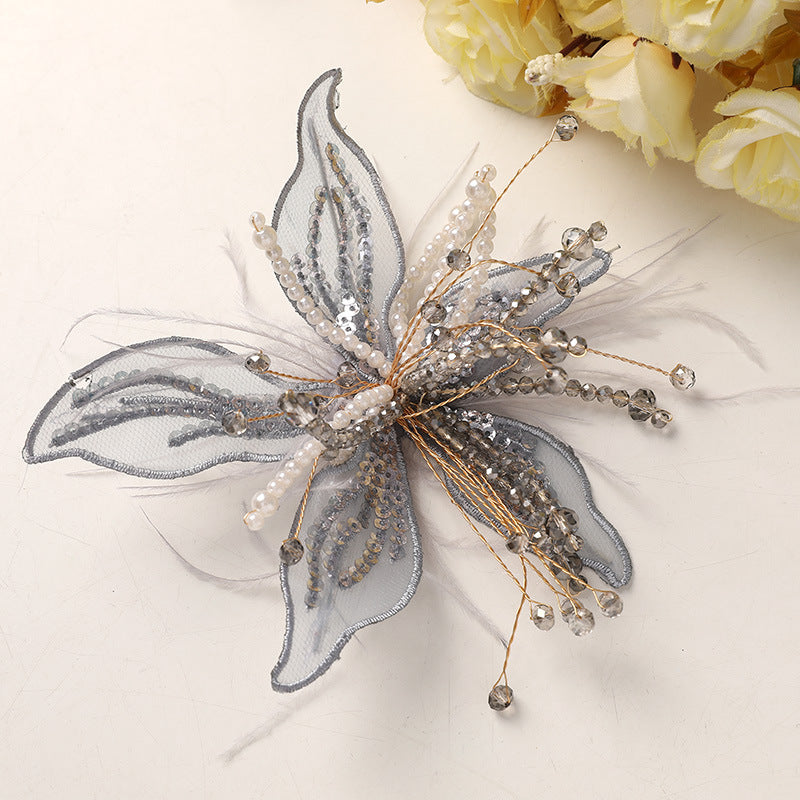 WHITE LACE PEARL CRYSTAL FLOWER HEADWEAR WEDDING CLAW CLIP