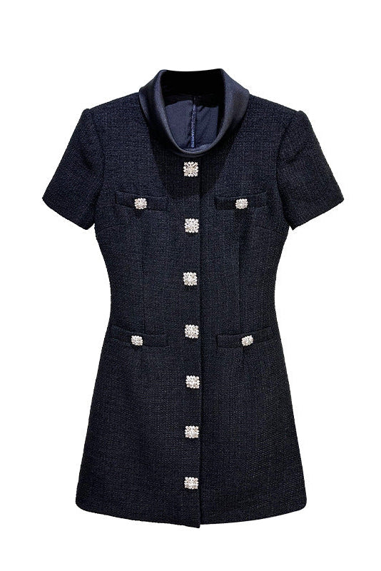 TABITHA BOUCLE TWEED MINI DRESS IN BLACK