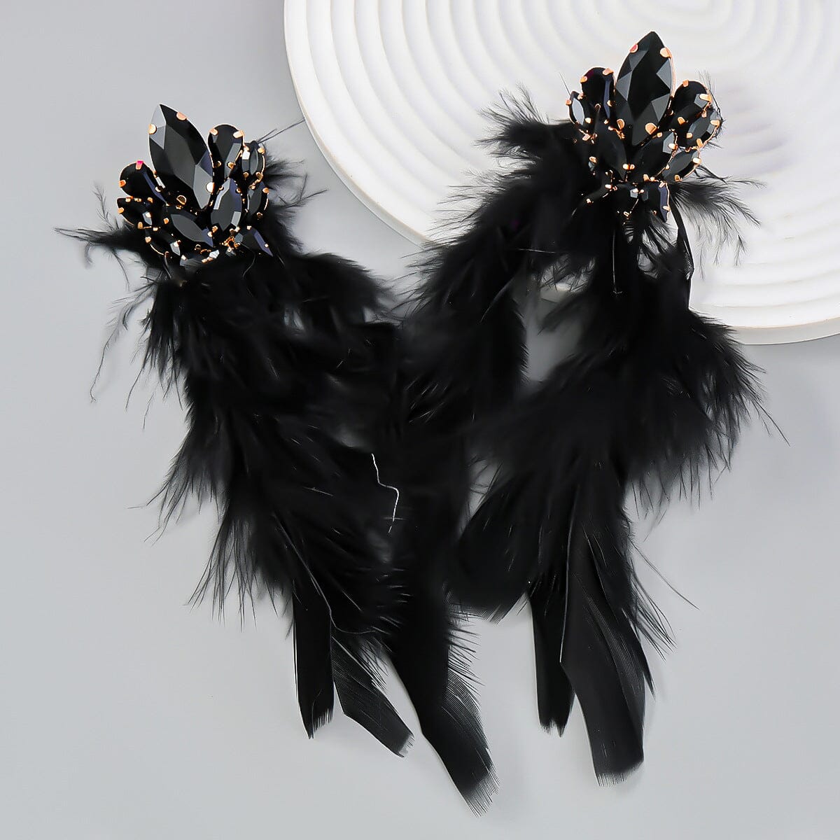 RHINESTONE FEATHER DROP EARRINGS FOR PARTY