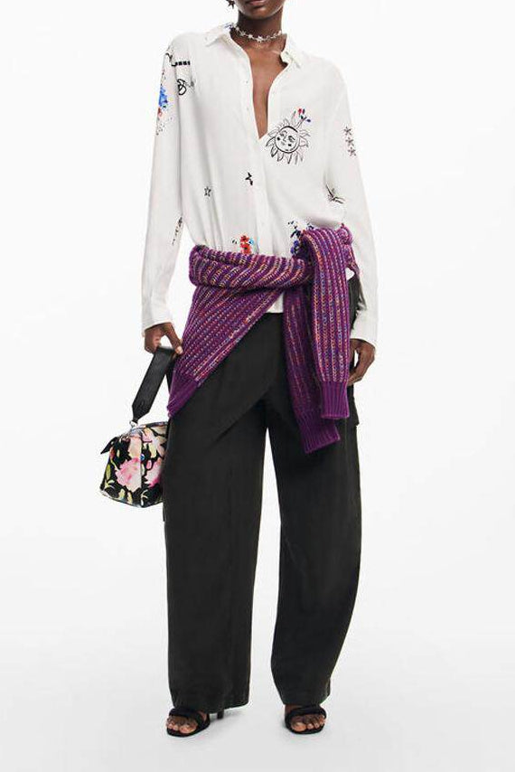 WHITE STAR PRINT OVERSIZED SHIRT FOR CASUAL