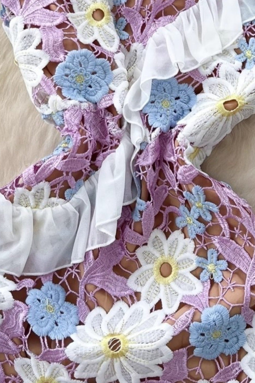 PURPLE FLORAL ONE SHOULDER LACE MAXI DRESS