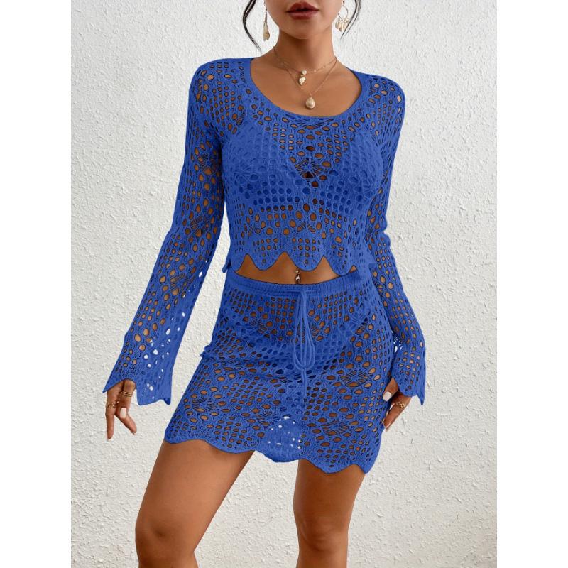 BELINDA HOLLOW LACE COVER-UP SET – RED BOHO VACATION