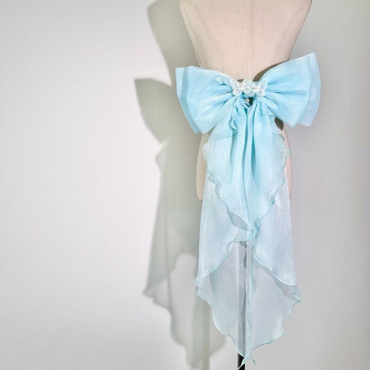 WHITE SHIMMER ORGANZA BOW BRIDAL WAIST SASH