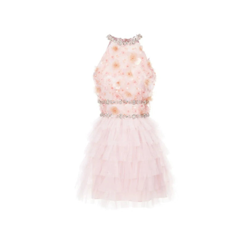 SLEEVELESS HALTER LAYERED PARTY DRESS
