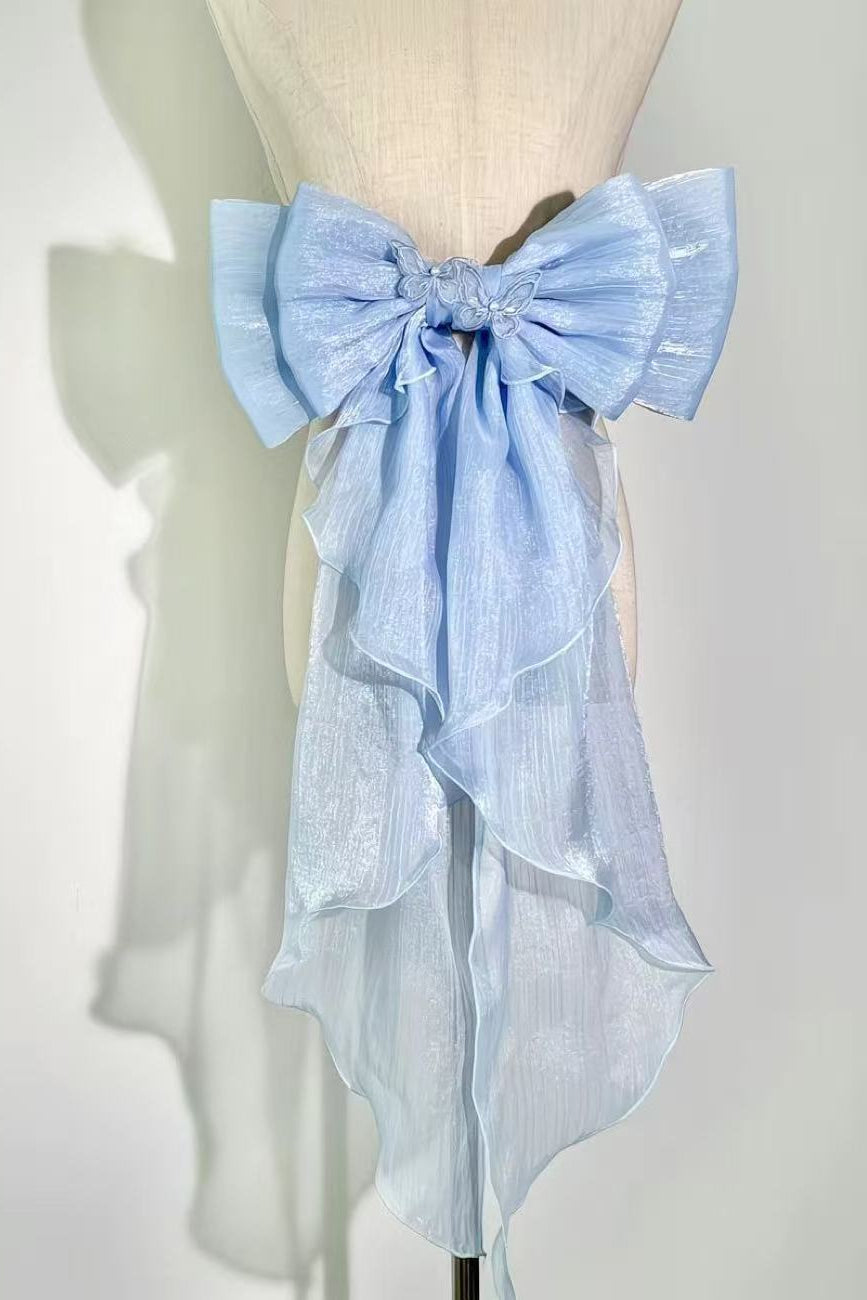 WHITE SHIMMER ORGANZA BOW BRIDAL WAIST SASH