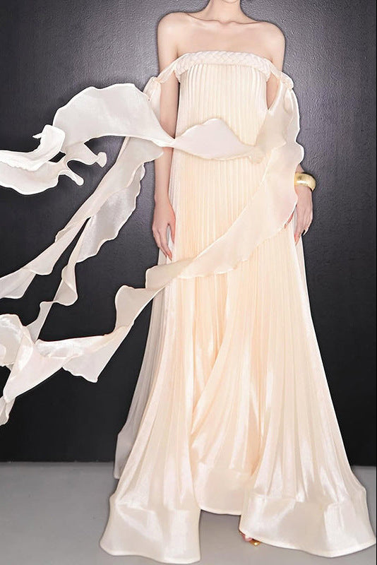 QUINTINA OFF-SHOULDER PLEATED MAXI DRESS APRICOT