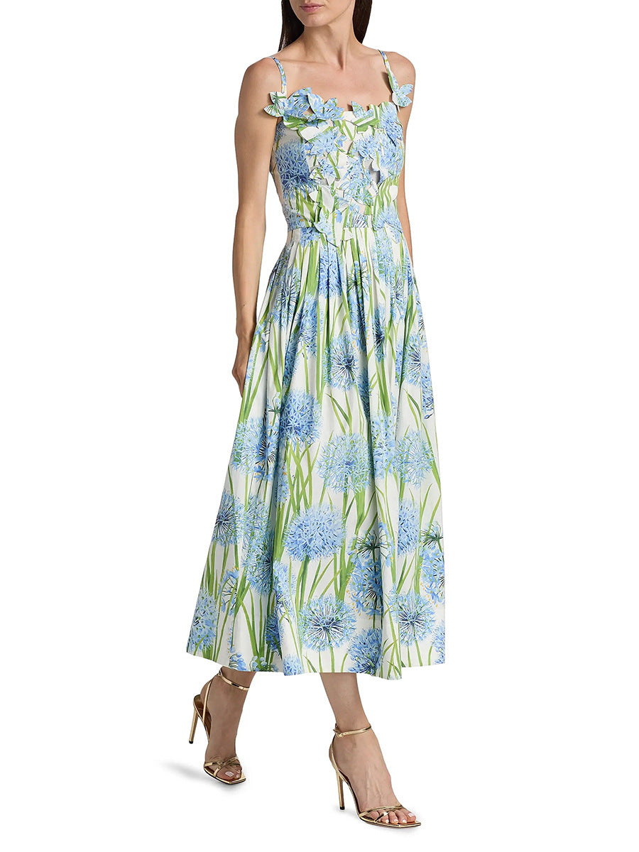 JOLIE FLORAL BOW MIDI DRESS - EMBROIDERED POPLIN