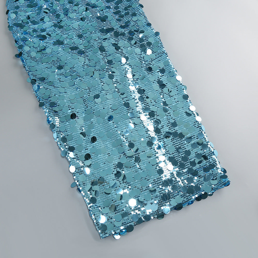 CARLIN SEQUIN STRAPLESS MAXI DRESS BLUE