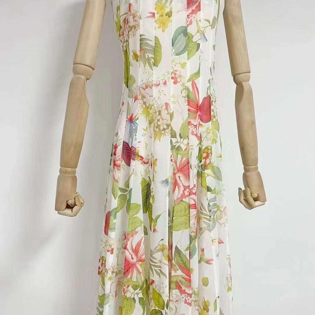 MULTICOLOR FLORAL PRINT GAZAR MAXI GOWN