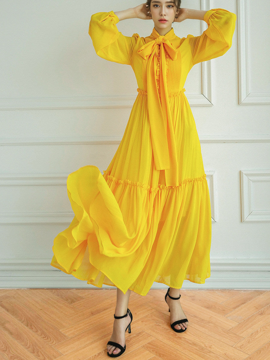 YELLOW SWING DRESS LONG SLEEVE CASUAL OCCASION