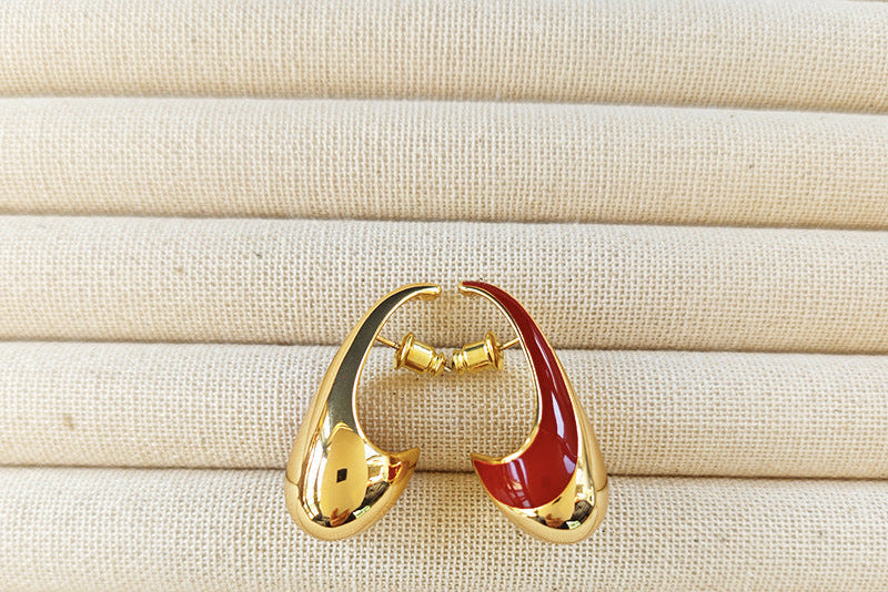VINTAGE GOLD RED HOOP EARRINGS FOR PARTY