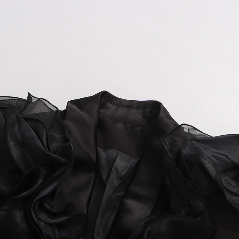 ASHLEY RUFFLE BLAZER, BLACK PARTY BLAZER