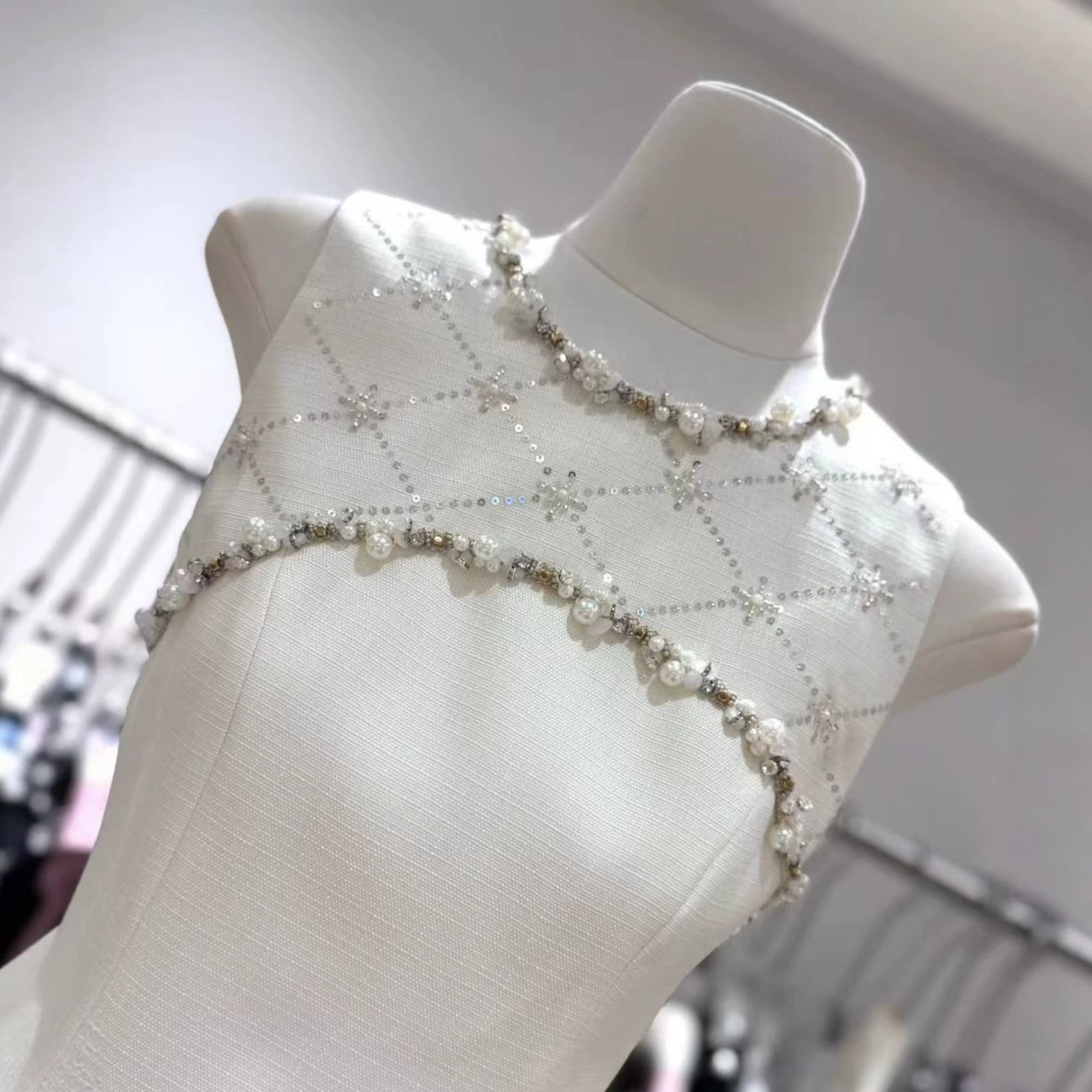 RHINESTONE A-LINE MINI DRESS BEIGE PARTY