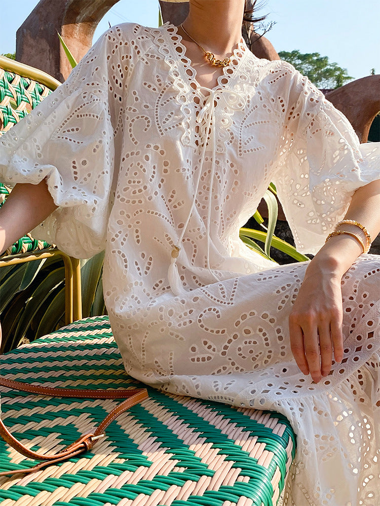 WHITE PUFF SLEEVE MAXI DRESS FOR WEDDING