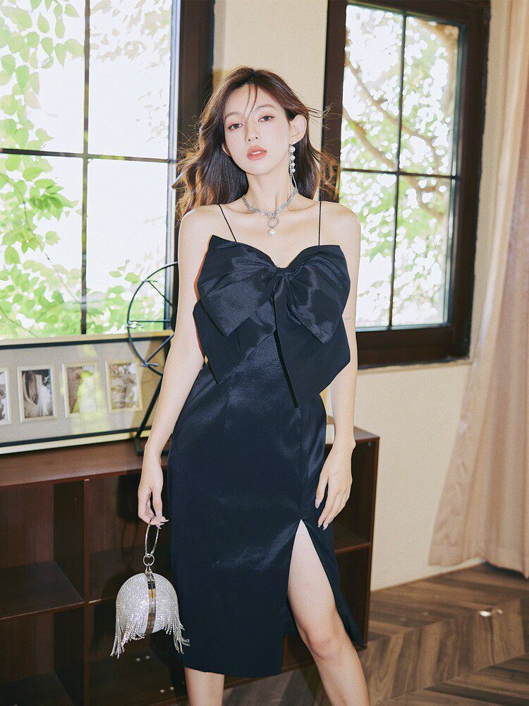 DOLORES FRENCH BOW MINI DRESS BLACK