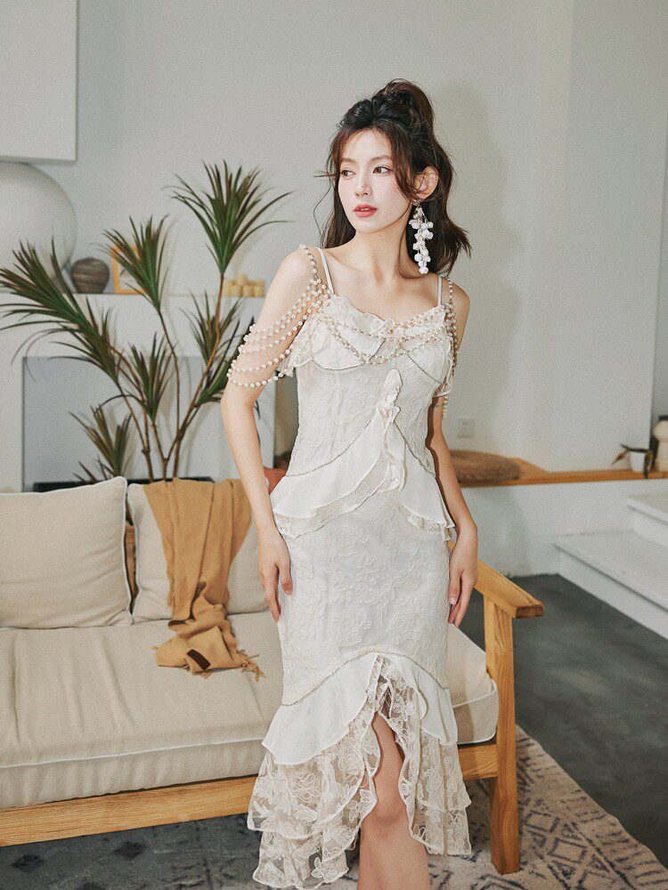 FREDERICA LACE RUFFLED SLIP DRESS, ROMANTIC OCCASION