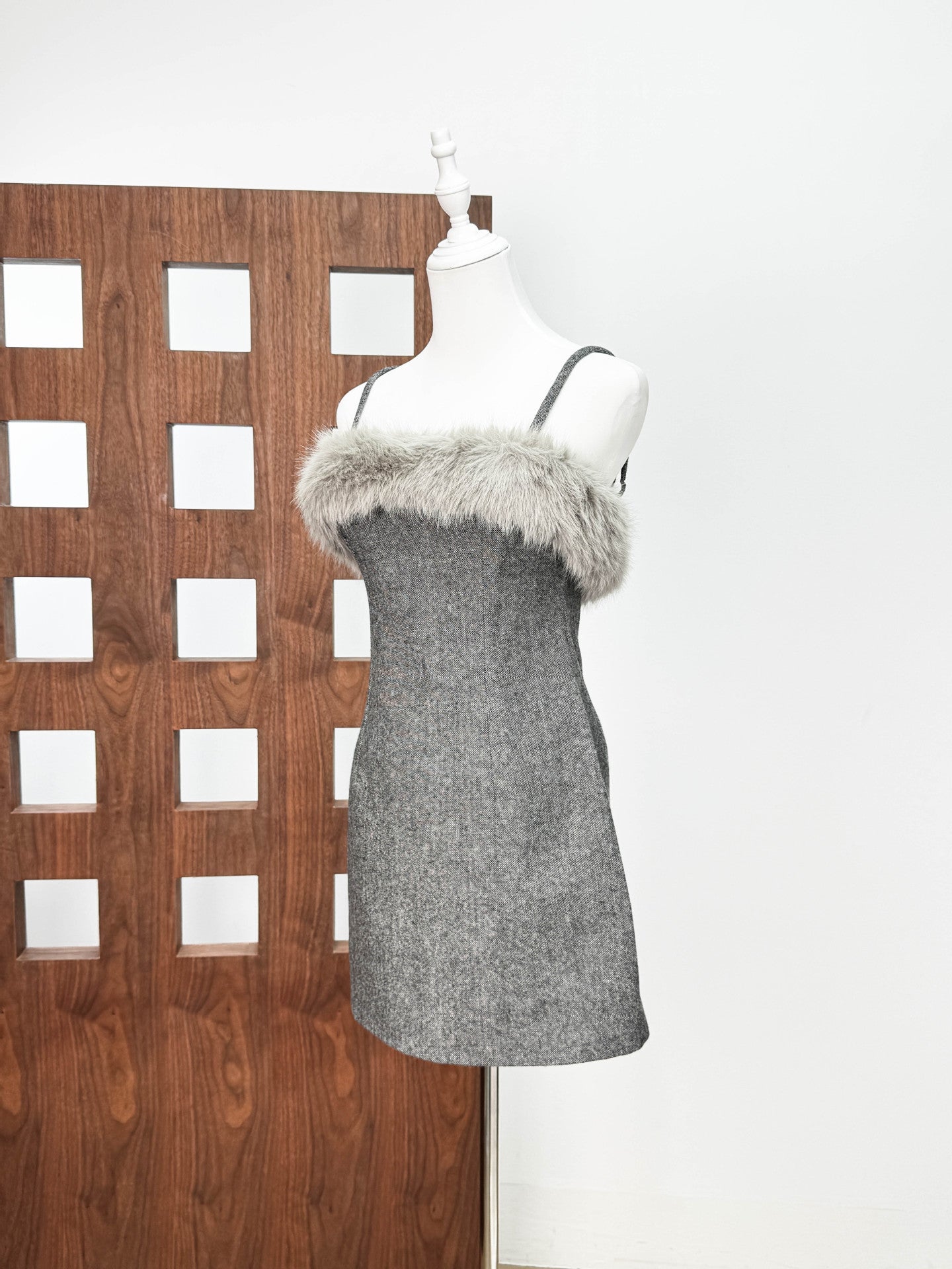 VICTORIA GREY FAUX FUR MINI DRESS FOR PARTY