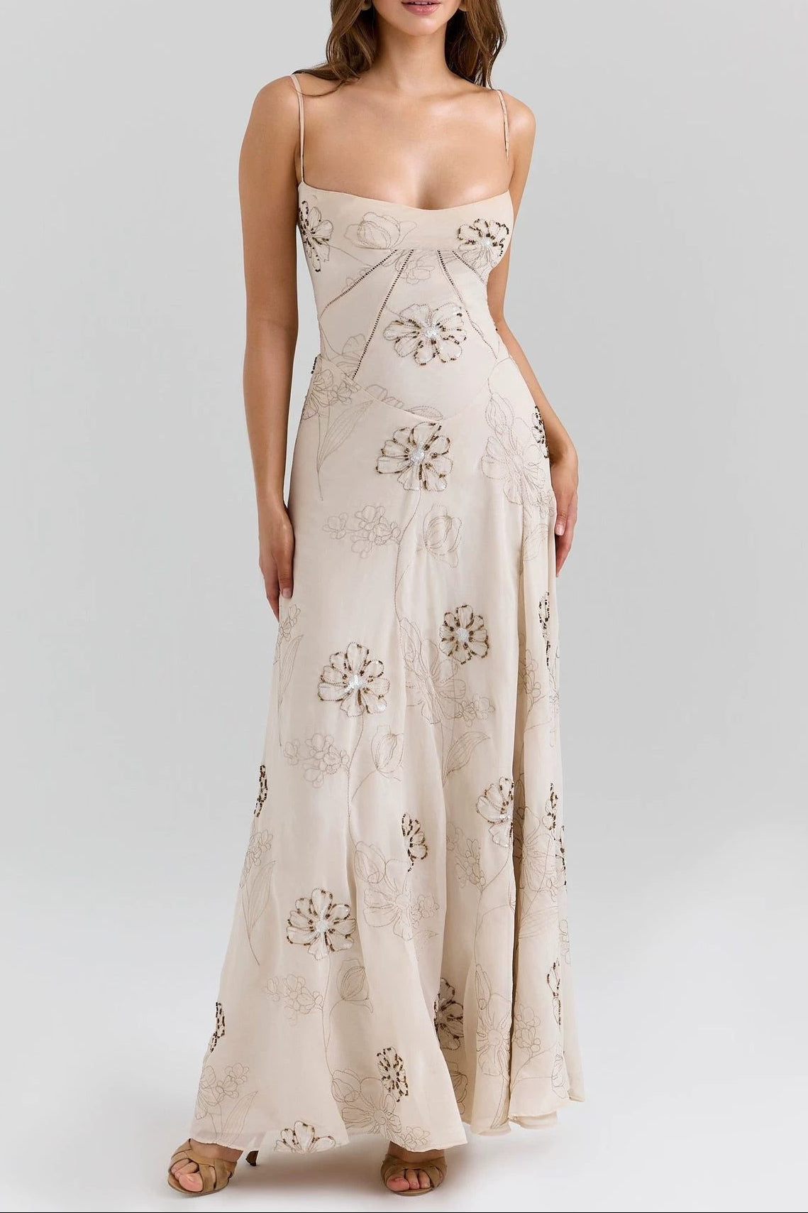 VINTAGE EMBROIDERED SLIP MAXI DRESS - WHITE
