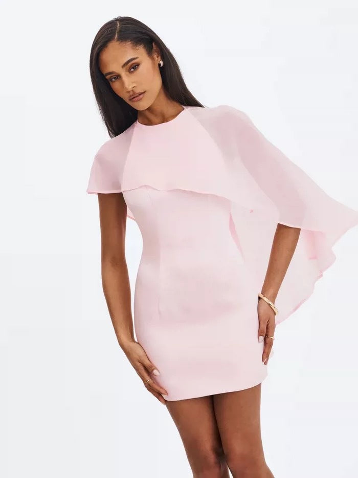 CAPE OVERLAY BODYCON MINI DRESS PINK