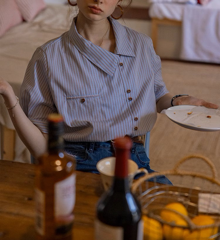 BLEND STRIPE SHORT SLEEVE SHIRT FOR CASUAL WORK