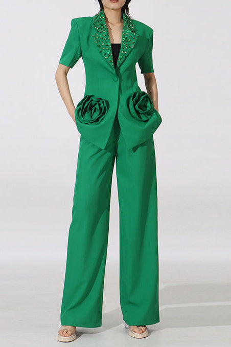 O1CN01IMS2Ad1JRV0u9Xyw4__2210988231025-0-cib GREEN FLORAL BLAZER & WIDE-LEG TROUSER SET