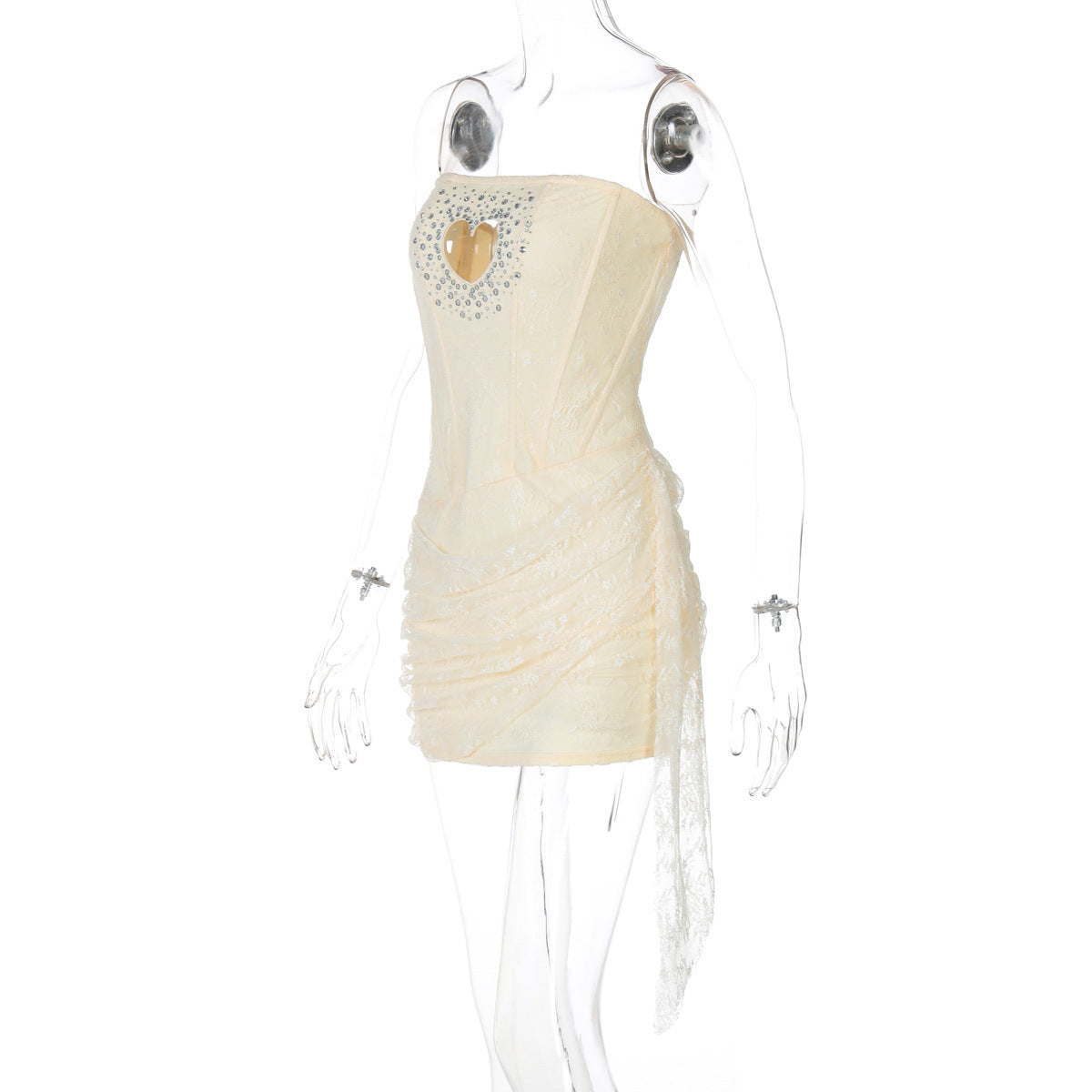 MEROY STRAPLESS YELLOW LACE MINI DRESS FOR PARTY
