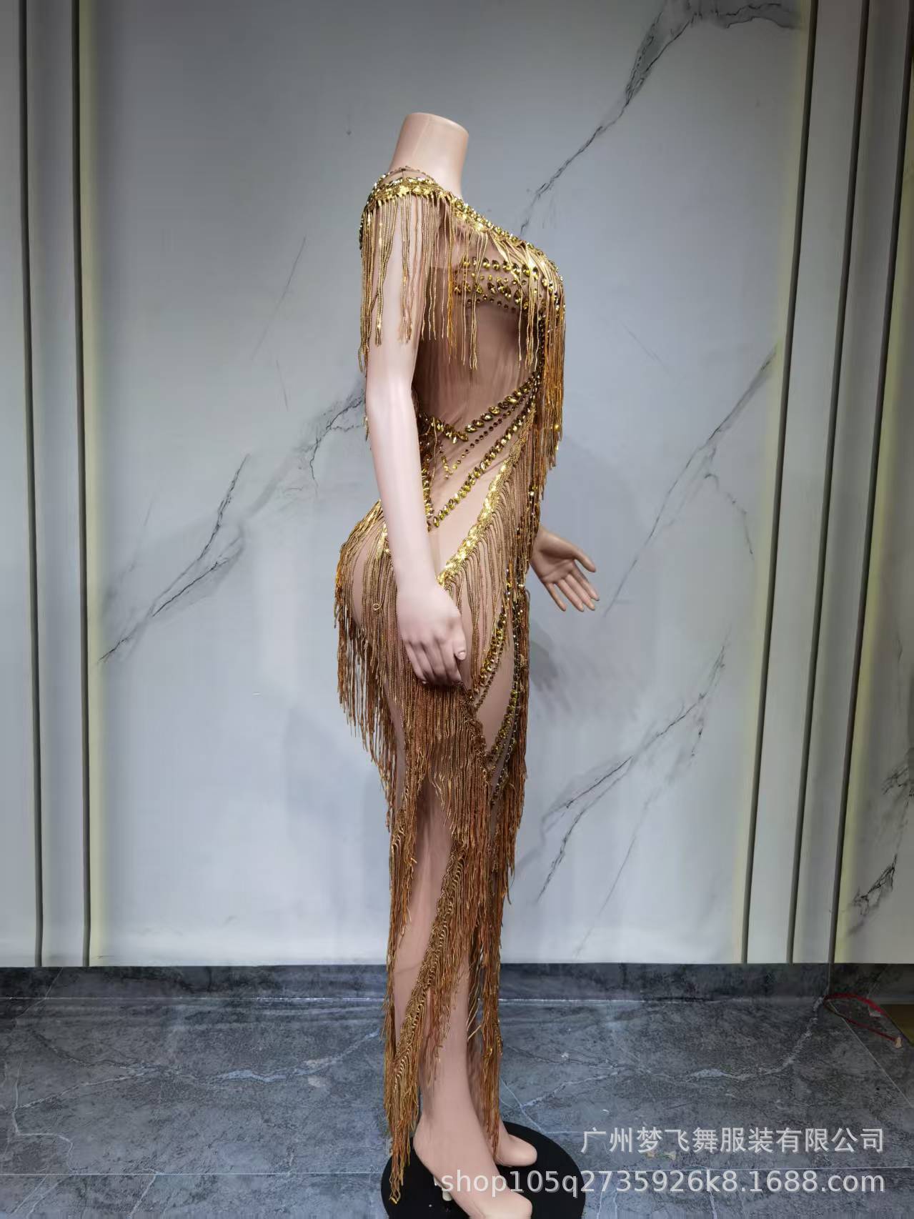 ROBERTA GOLD SEQUIN FRINGE MAXI DRESS