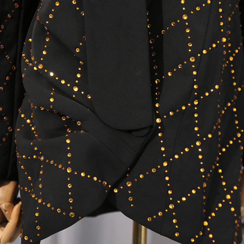 ADELAIDE BLACK RHINESTONE BLAZER FOLDED COLLAR PARTY