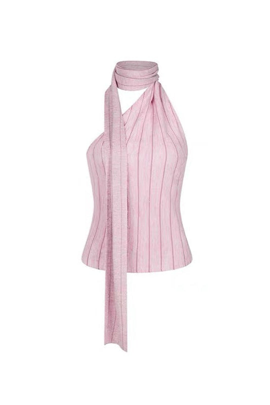 STRIPED PINK HALTER VEST, SLEEVELESS SUMMER TOP