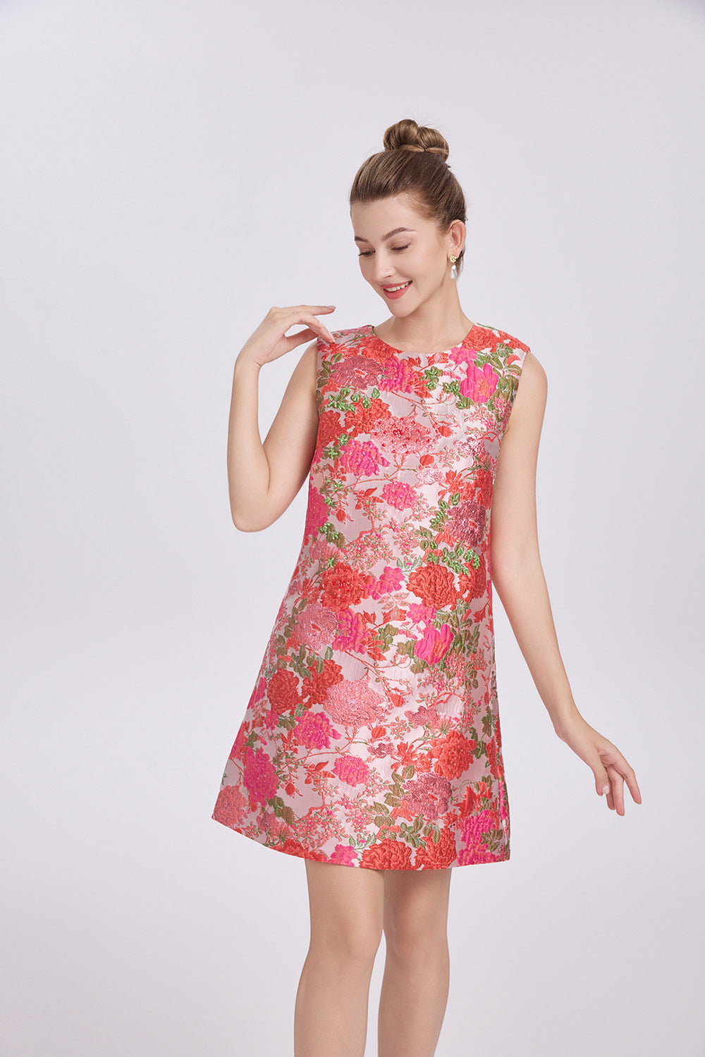 HILARY FLORAL EMBROIDERY SLEEVELESS MINI DRESS
