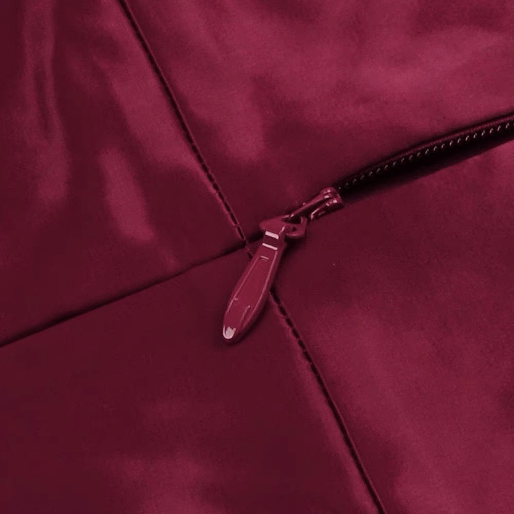 BURGUNDY FEATHER STRAPLESS MINI DRESS, PARTY