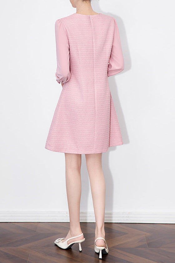 ALANI EMBOSSED CHIFFON PUFF SLEEVE MINI DRESS IN PINK