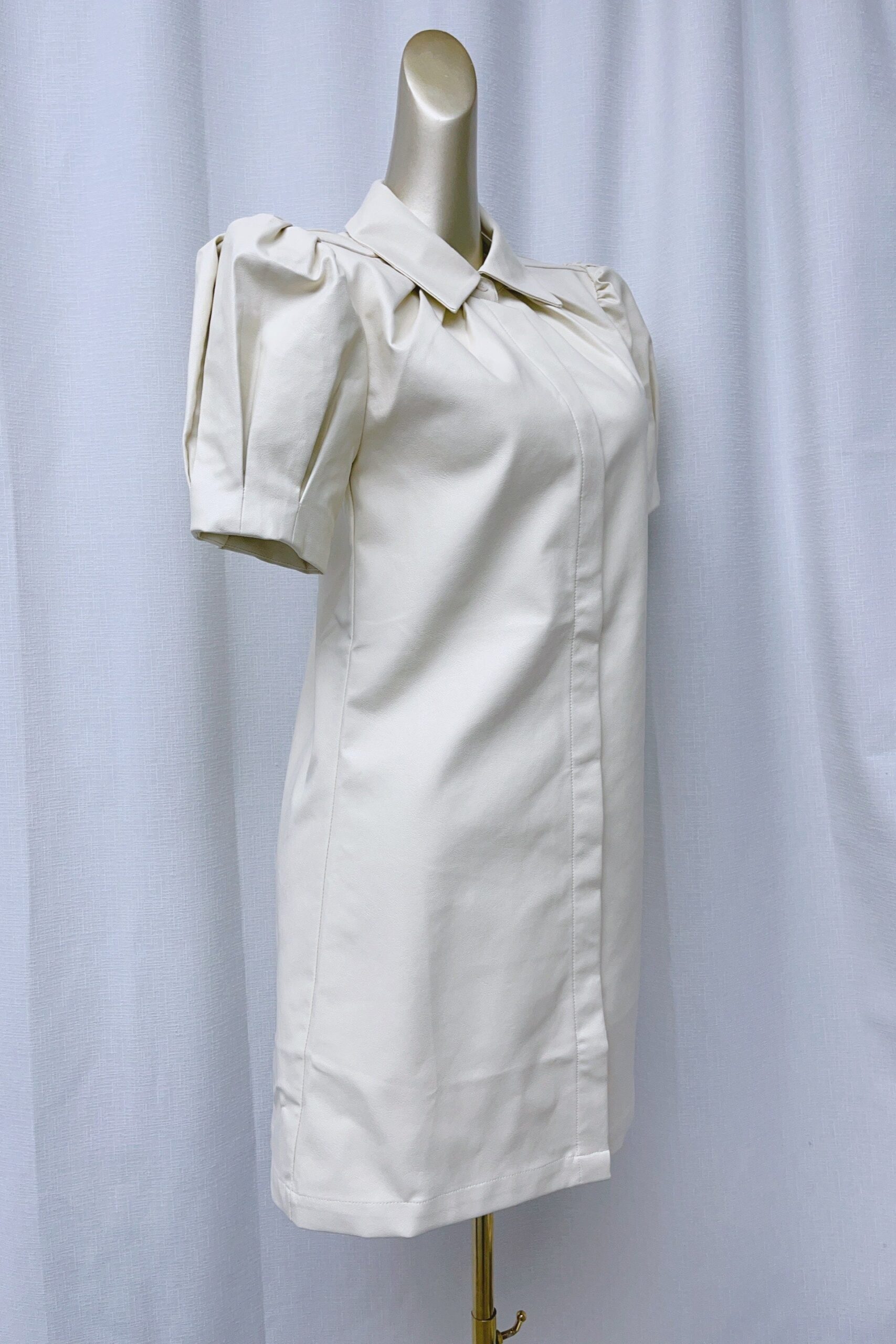 WHITE PUFF SLEEVE LAPEL LEATHER MINI DRESS
