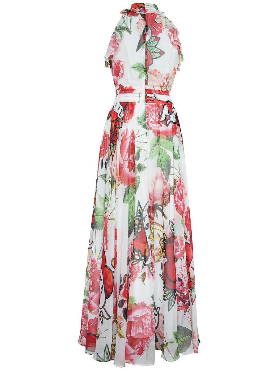 FLORAL SWING DRESS, SLEEVELESS FLOWING SHIFT FOR PARTY