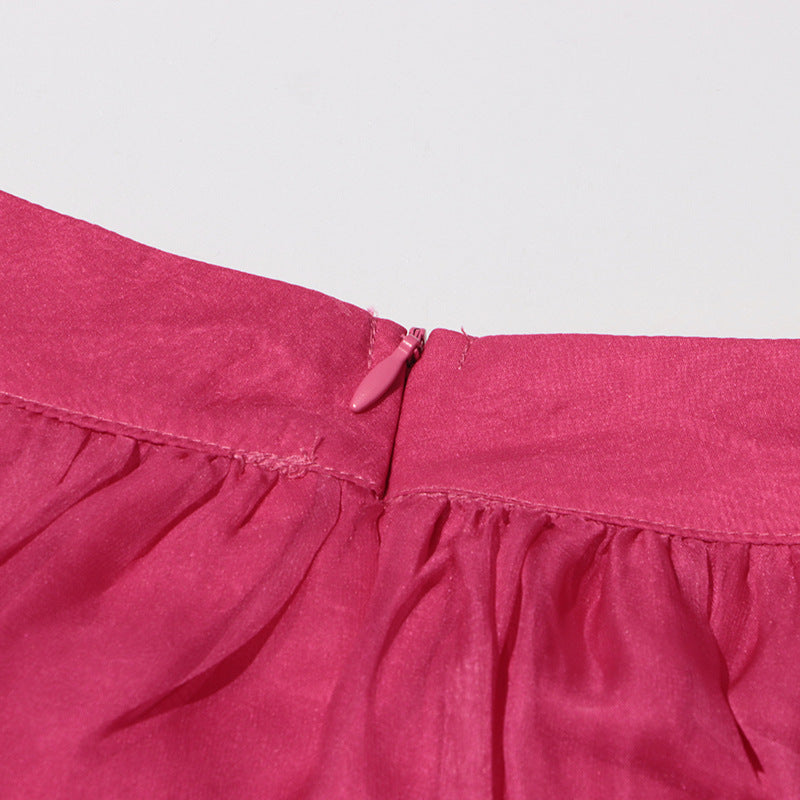HALF HIGH NECK TULLE MINI DRESS PINK
