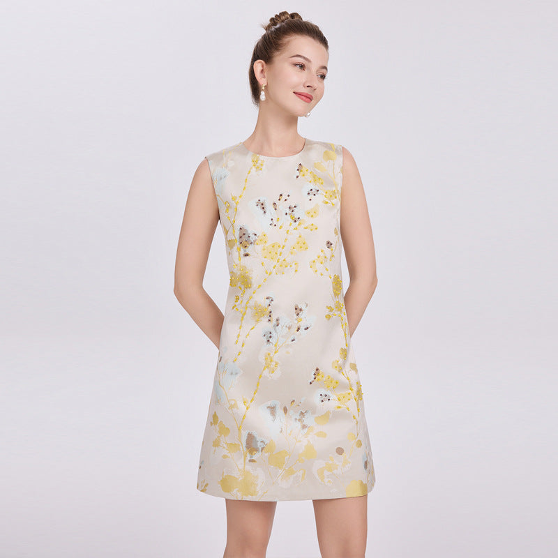 HELOISE MULTICOLOR FLORAL EMBROIDERY SLEEVELESS MINI DRESS