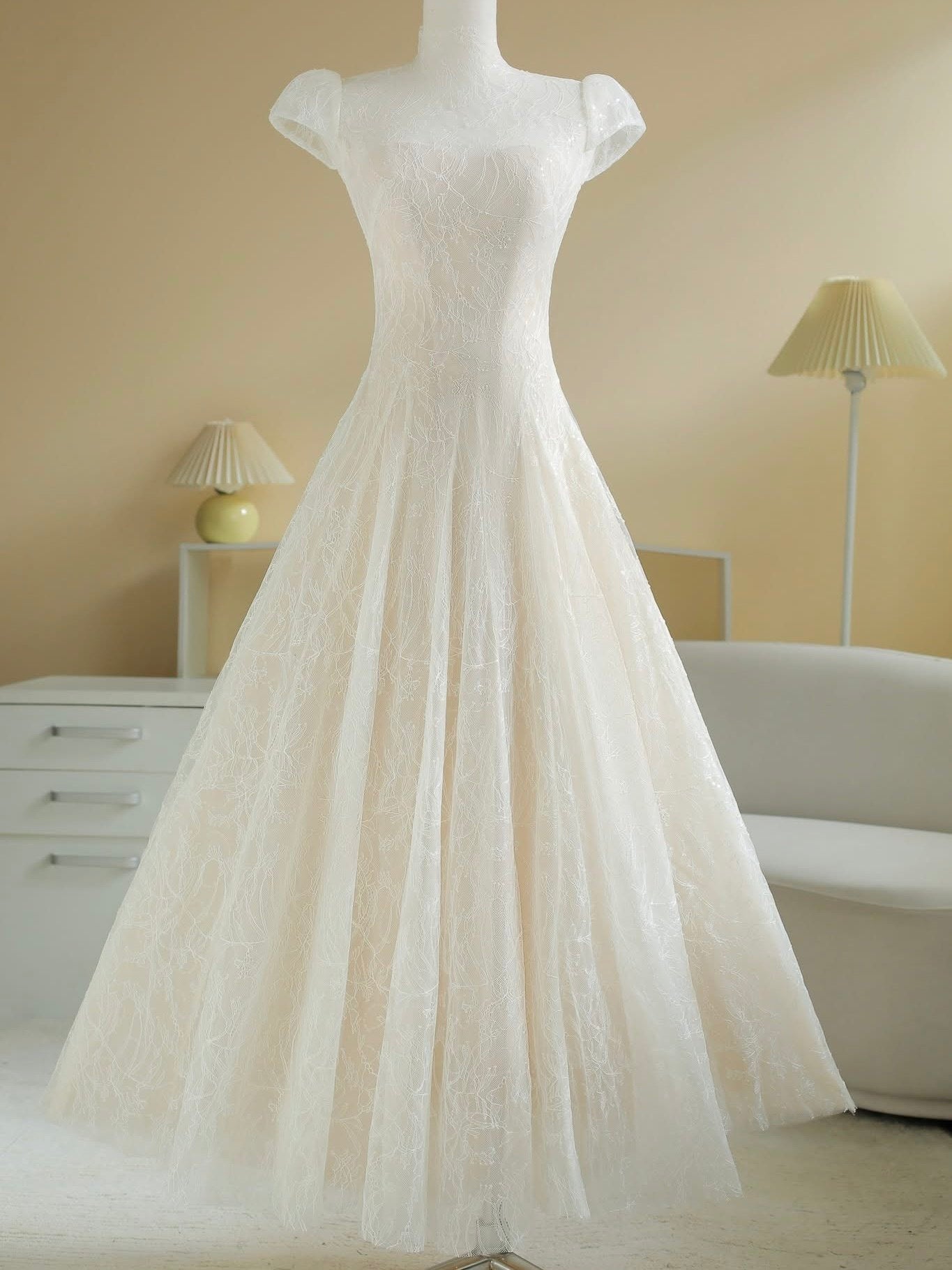 LACE SEQUIN A-LINE MIDI DRESS FOR PARTY