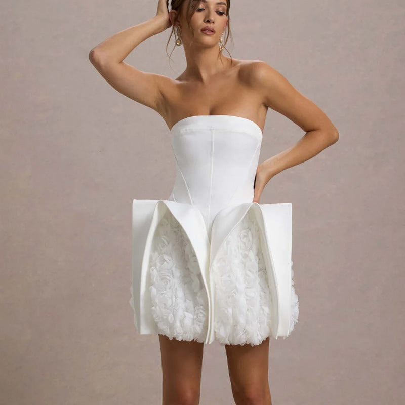 CALAIS STRAPLESS FLOWER MINI DRESS FOR WEDDING