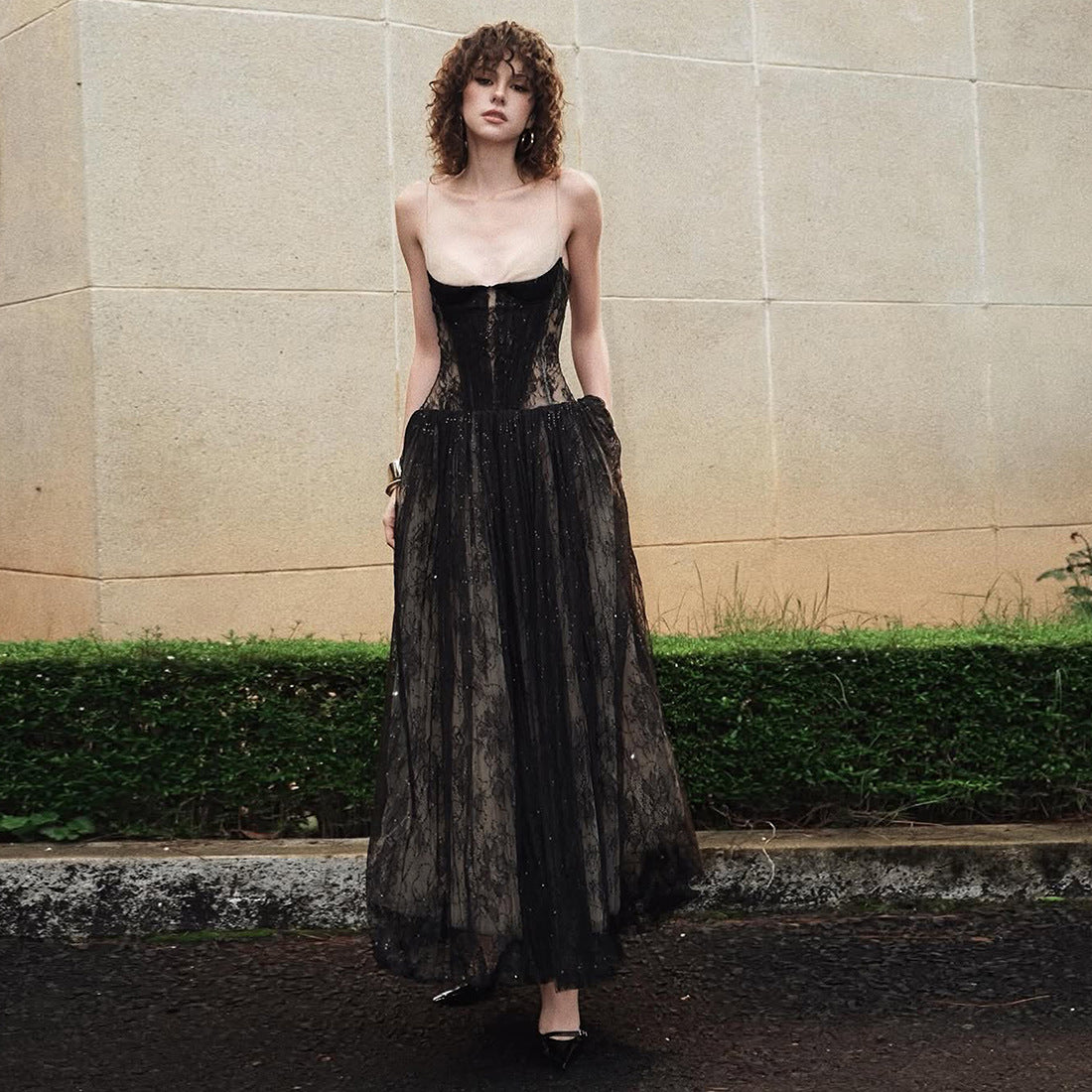 ROSE ASYMMETRIC SPAGHETTI STRAP MAXI DRESS KHAKI