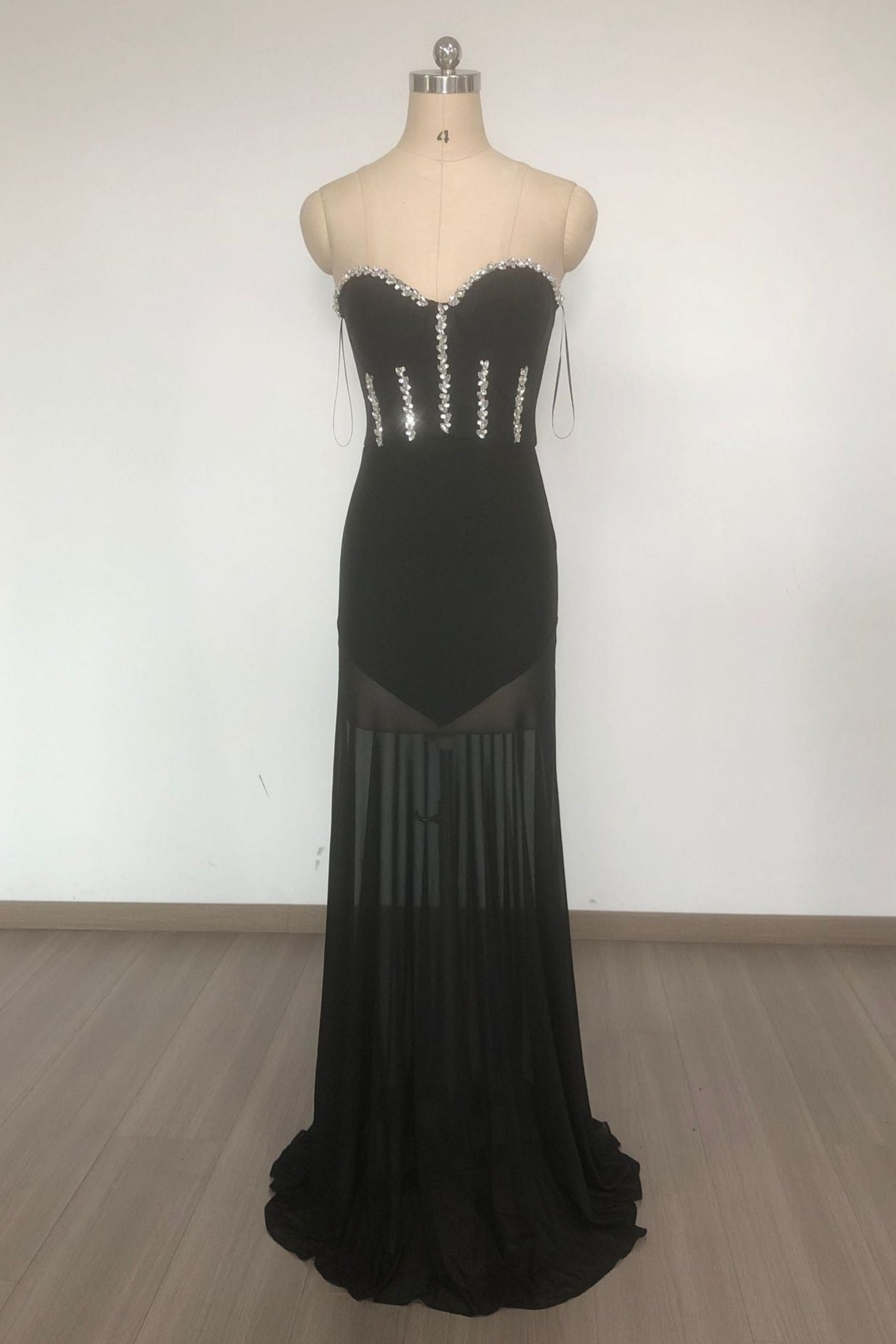 KRISTIN BLACK STRAPLESS MESH BANDAGE MAXI DRESS