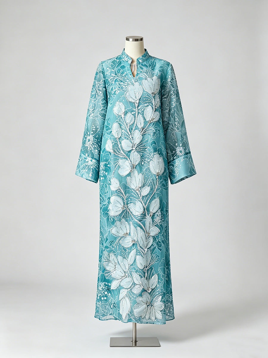 FLORAL EMBROIDERED ABAYA MAXI DRESS FOR EID