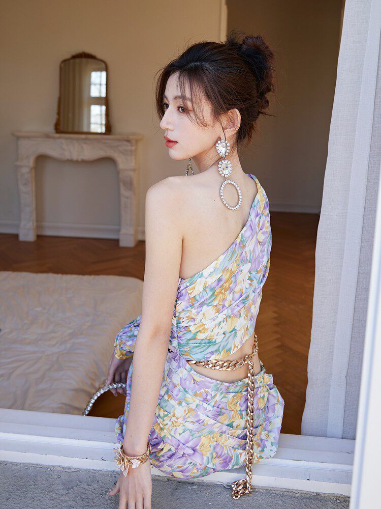 DOLORES OFF-SHOULDER FRENCH PRINT MINI DRESS