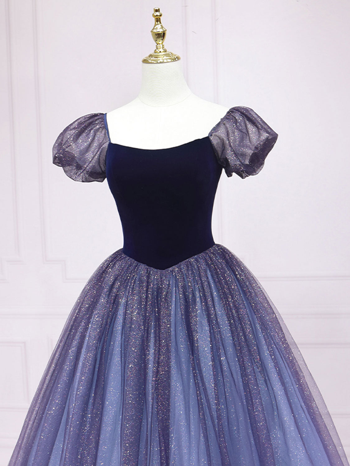 PURPLE TULLE A-LINE MAXI DRESS FOR WEDDING GUEST