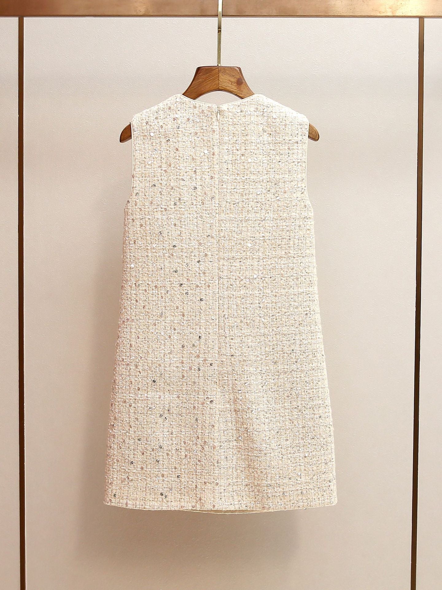 LILLIAN CREAM EMBELLISHED BOUCLE MINI DRESS