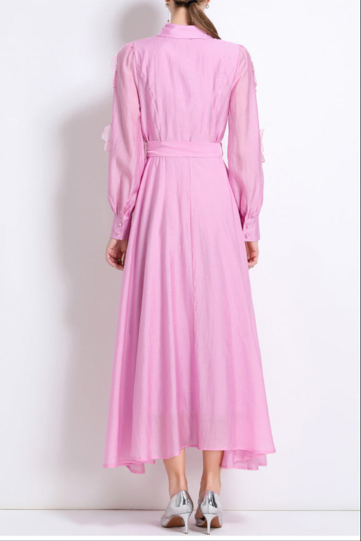 SALLY EMBROIDERED APPLIQUÉ MIDI DRESS, PINK