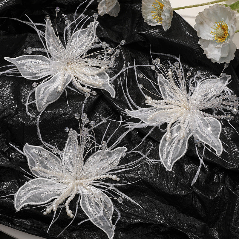 WHITE LACE PEARL CRYSTAL FLOWER HEADWEAR WEDDING CLAW CLIP