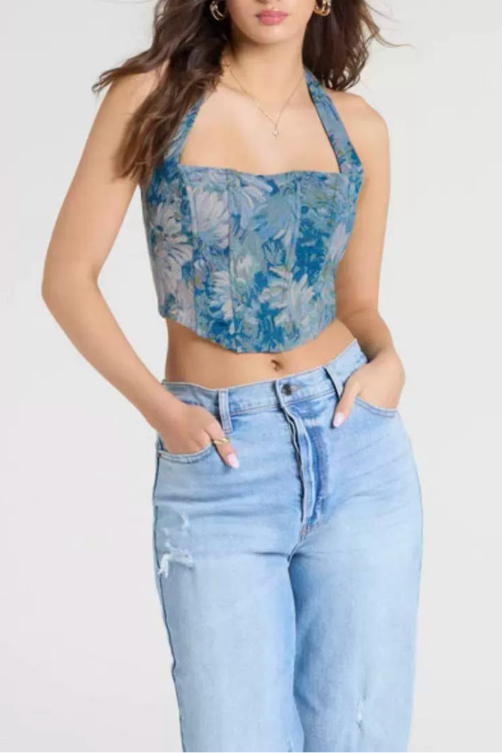 JACQUARD HALTER CORSET TOP FOR EVENING